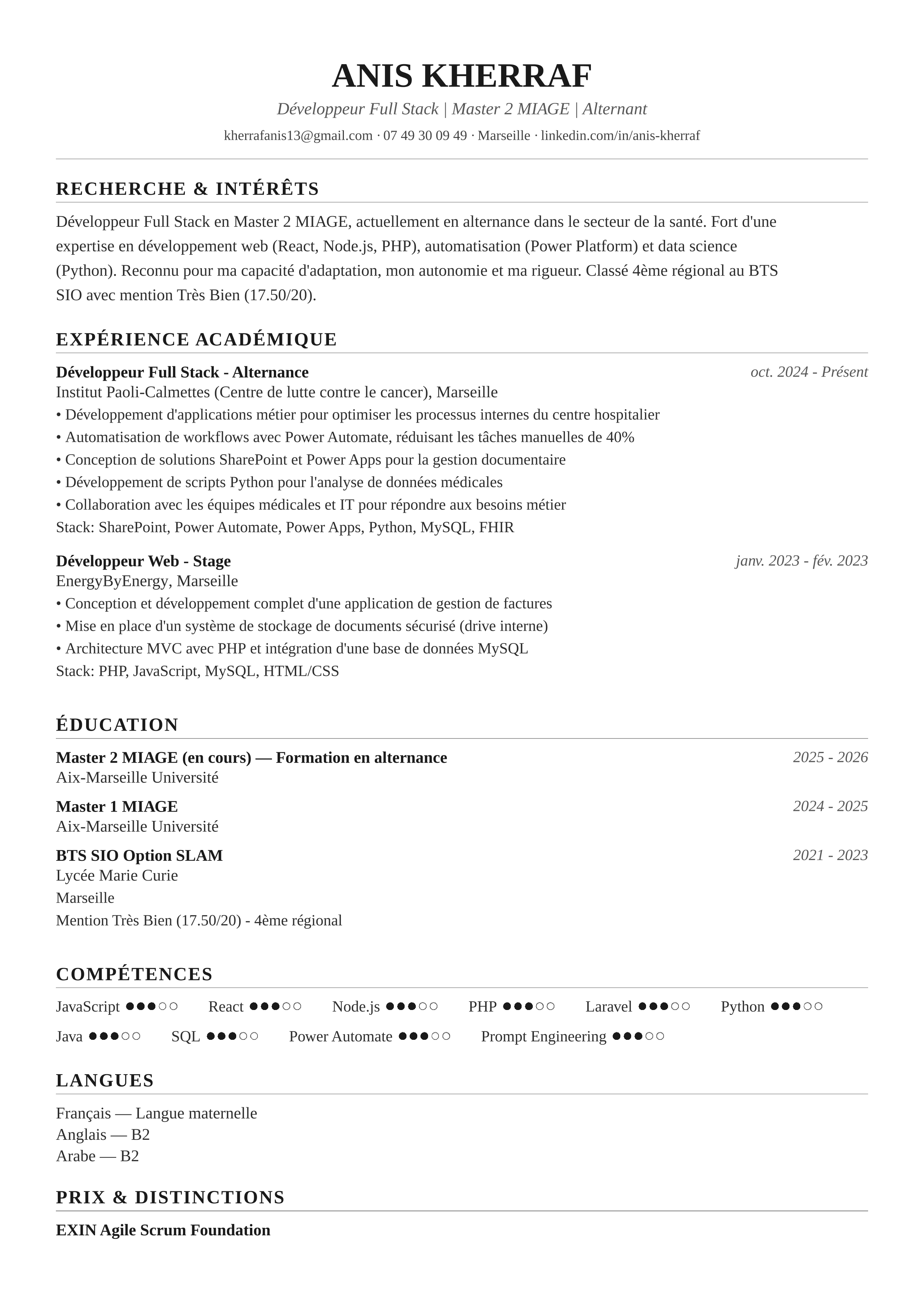 Template CV Académique