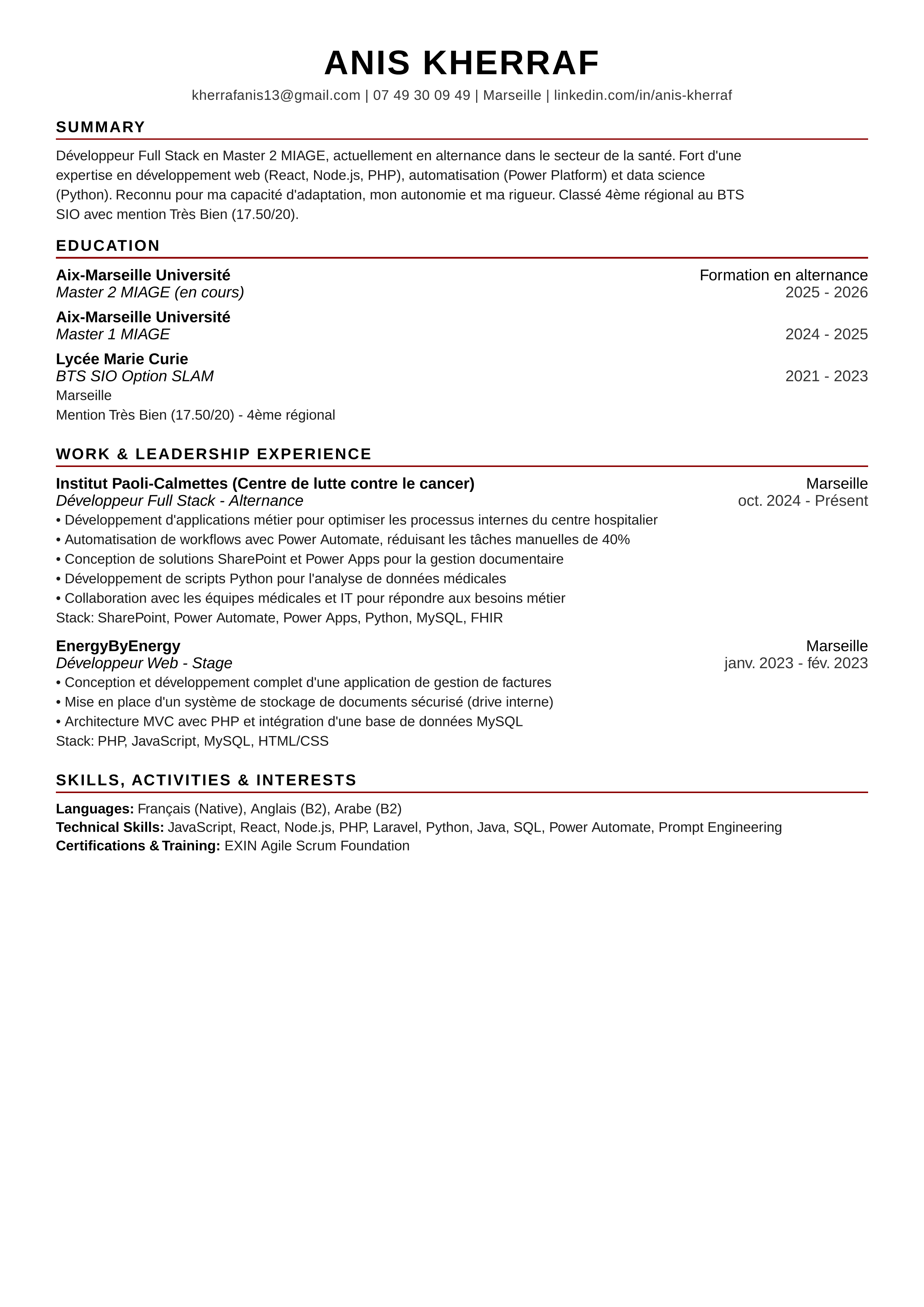 Template CV Investment Banking